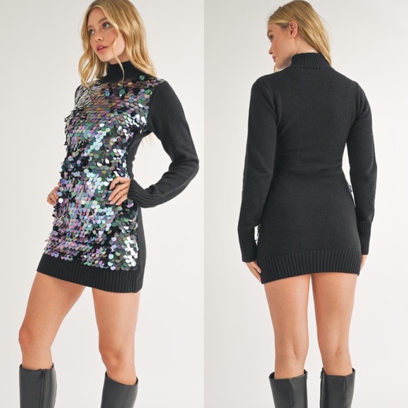 *24 FRIDAY SALE* Hits The Spot Black Sequin Sweater Dress - Picture 5 of 5